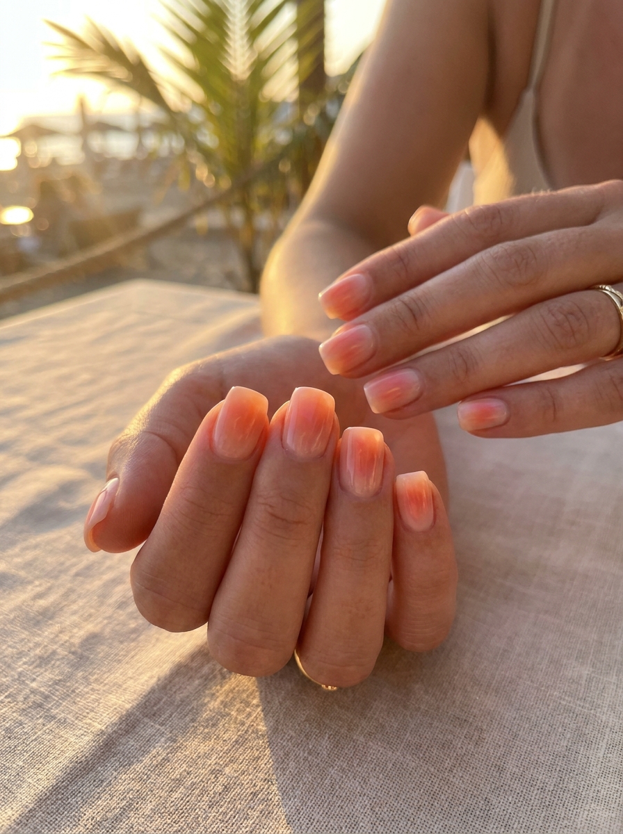 Sunset Aura Square Nails